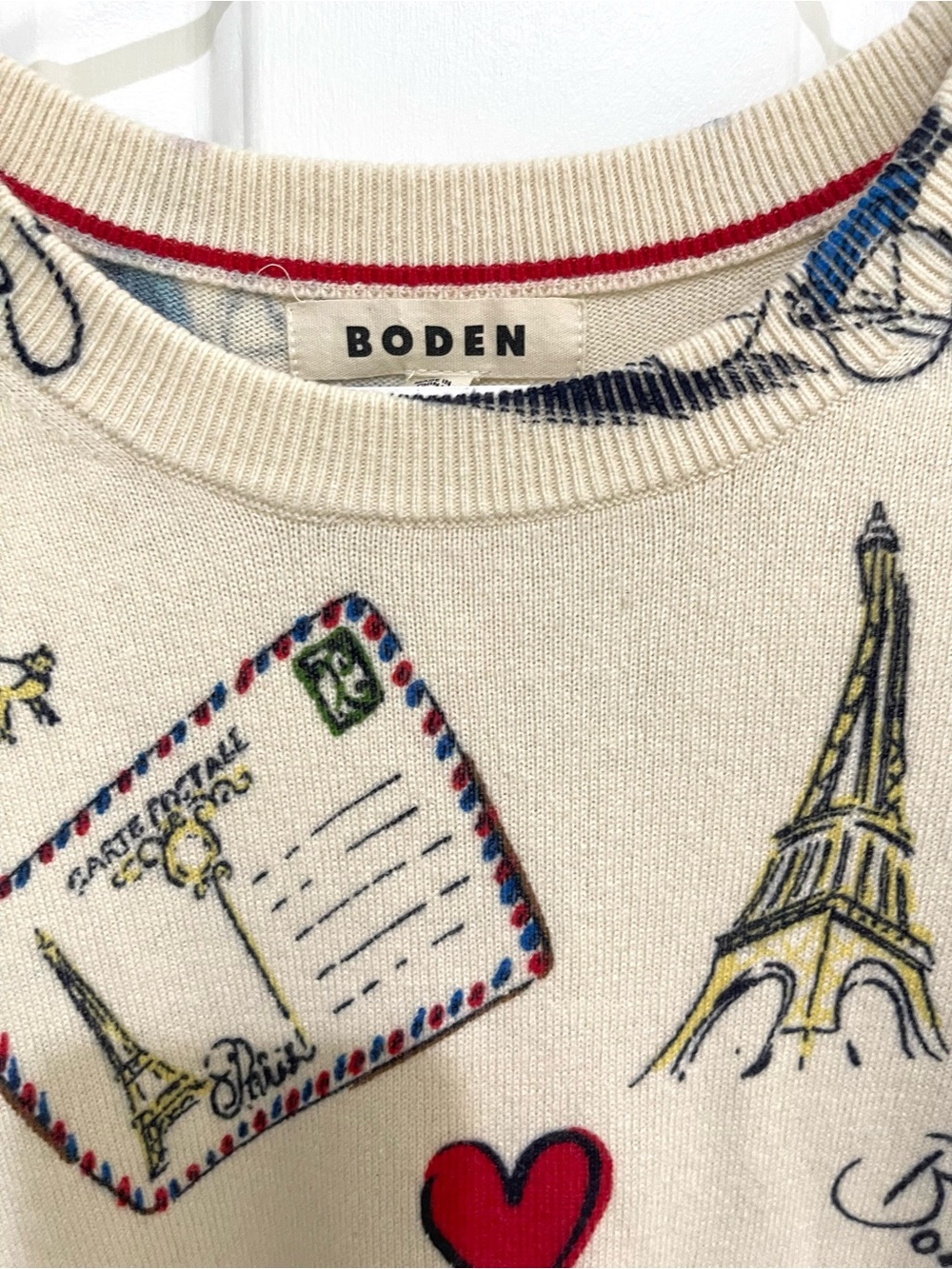 Boden Cream Sweater with Parisian Postcard Print NWOT - Picture 10 of 10